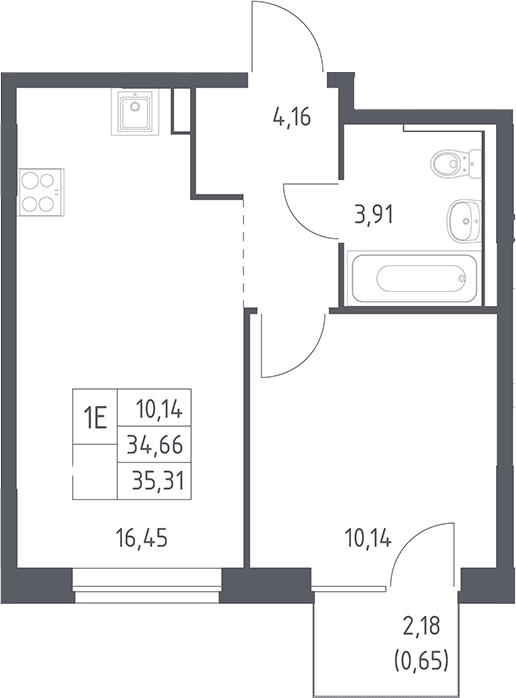 Планировка: Евродвушка 34,7 м² в ЖК «Рублевский квартал»