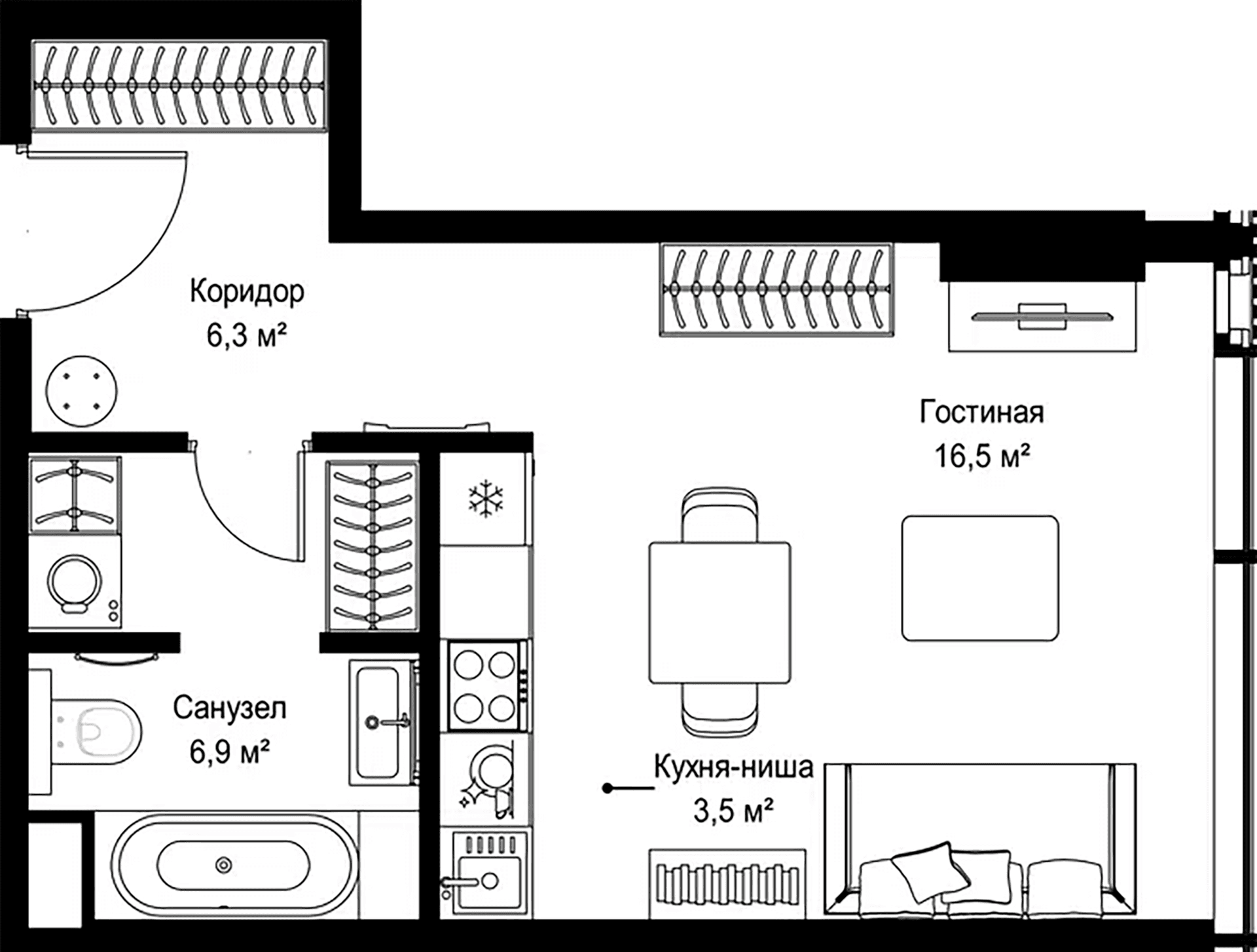 Планировка: Студия 33,2 м² в ЖК «Слава»
