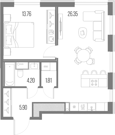 Планировка: Евродвушка 52 м² в ЖК «Легенда у Моря»
