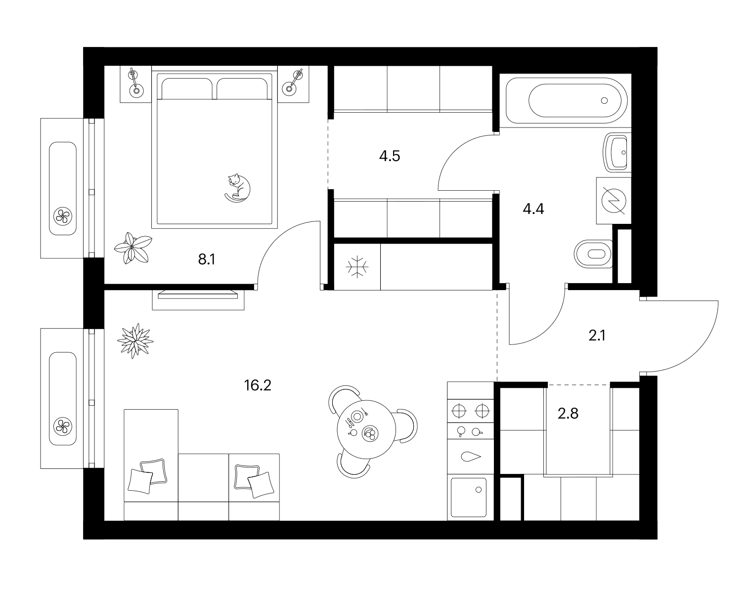 Планировка: 1-комнатная квартира 38,1 м² в ЖК «Ярославский»