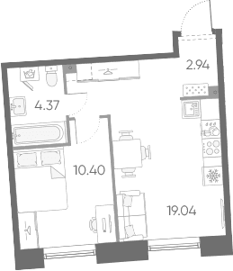 Планировка: Евродвушка 36,8 м² в ЖК «Бульвар Грина»