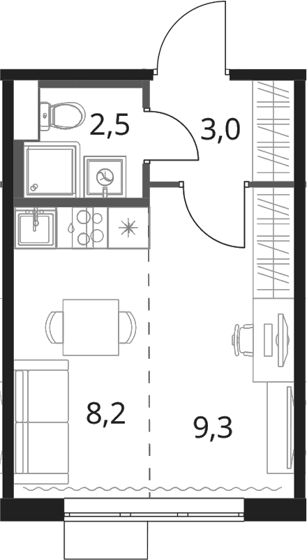 Планировка: Студия 23 м² в ЖК «1-й Шереметьевский»