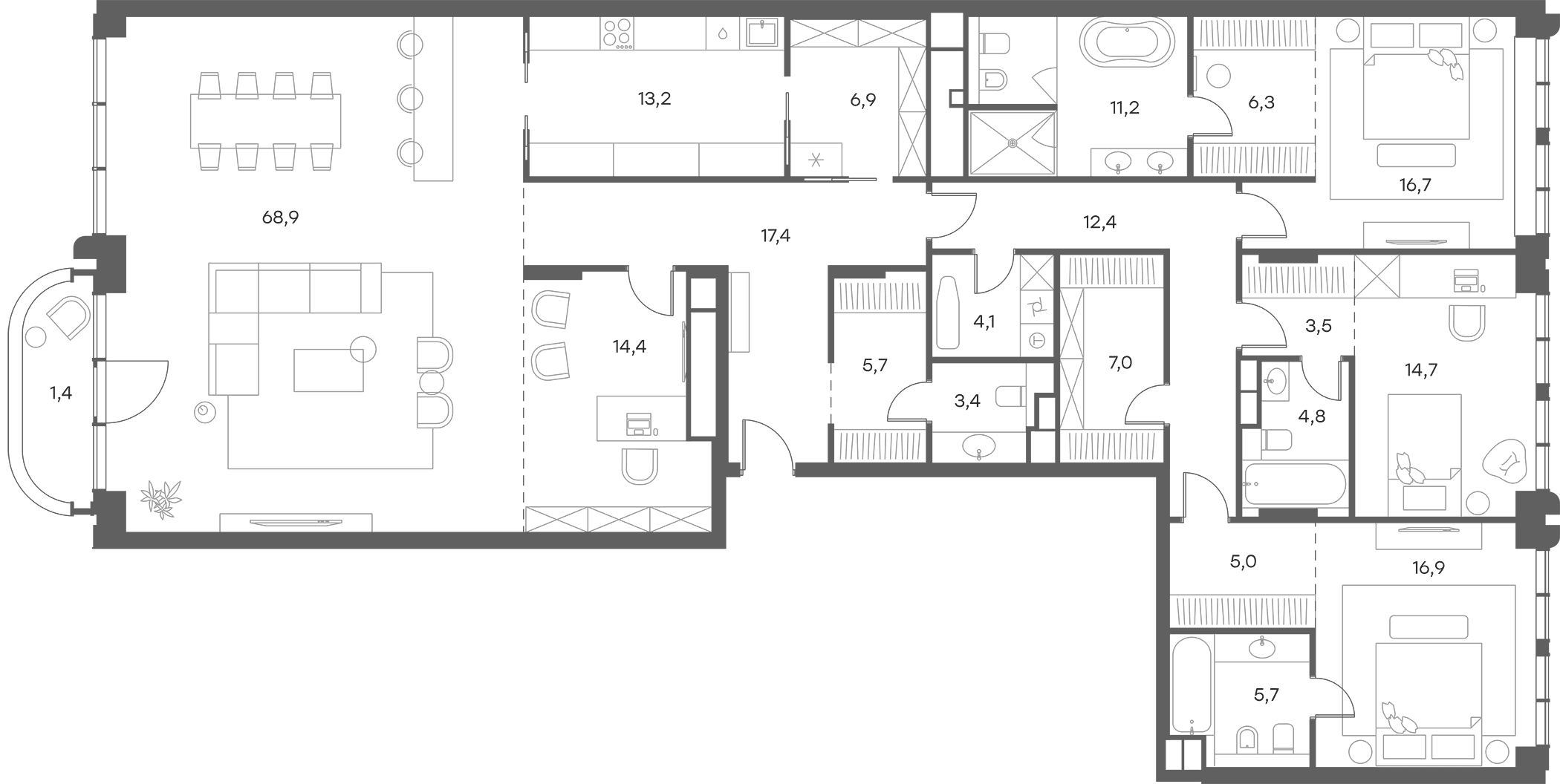 4-комнатная квартира