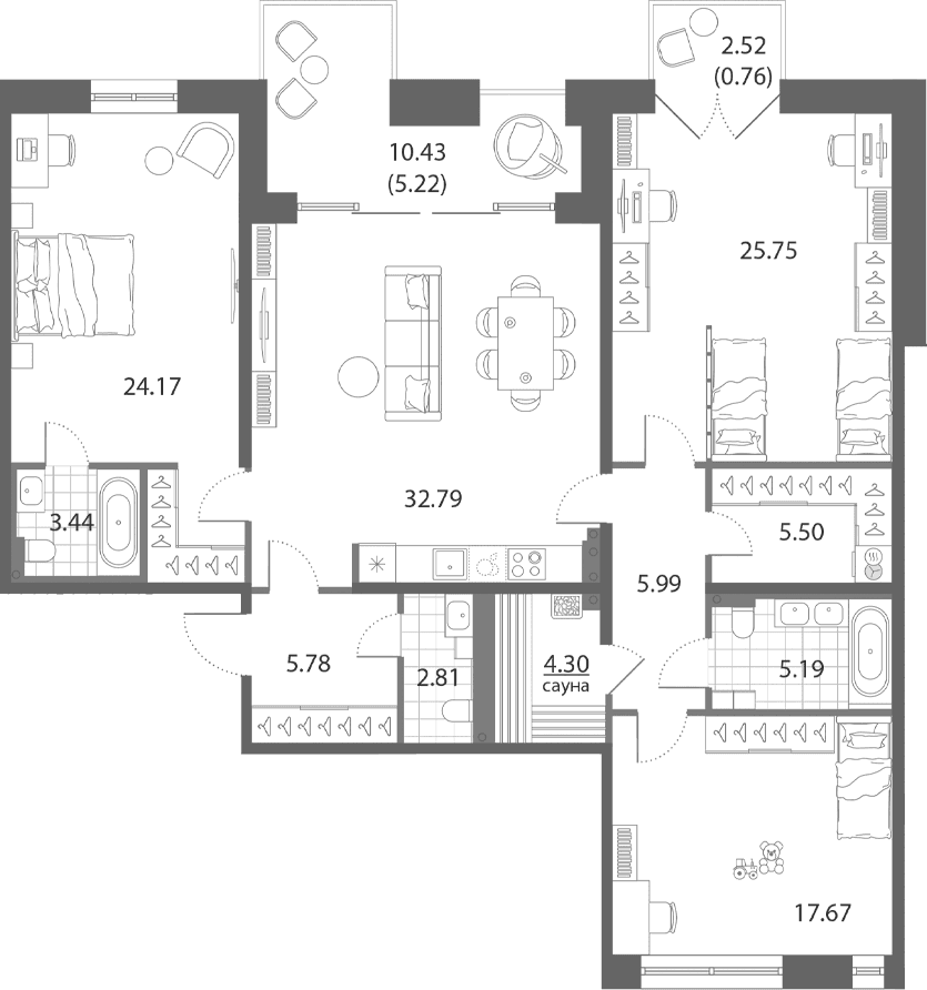 Планировка: Квартира евро-4 133,4 м² в ЖК «Нева Арт»