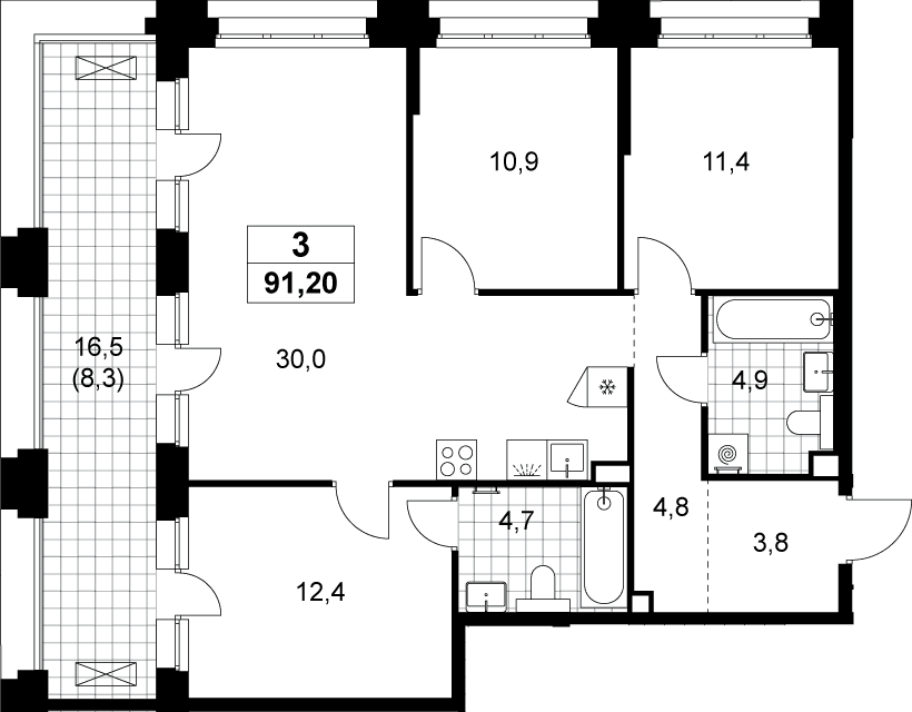 Планировка: Квартира евро-4 82,9 м² в ЖК «Хольм»