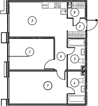 Планировка: Квартира 68,6 м² в ЖК «Ориент Экспресс»