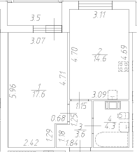 Планировка: Евродвушка 40,1 м² в ЖК «Аквилон Ливз»