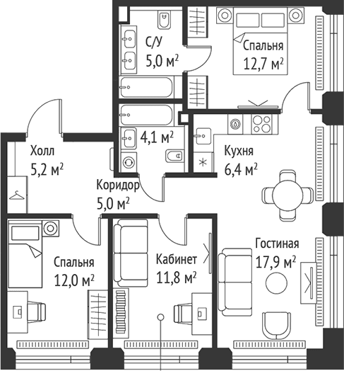 Планировка: Квартира евро-4 80 м² в ЖК «СЕТ»