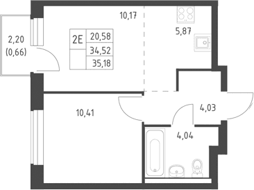 Планировка: Евродвушка 34,5 м² в ЖК «Горки Парк»