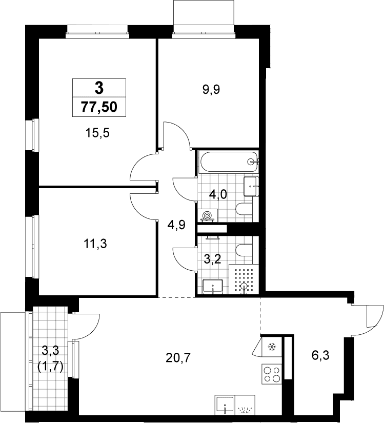 Планировка: Квартира евро-4 75,8 м² в ЖК «Деснаречье»