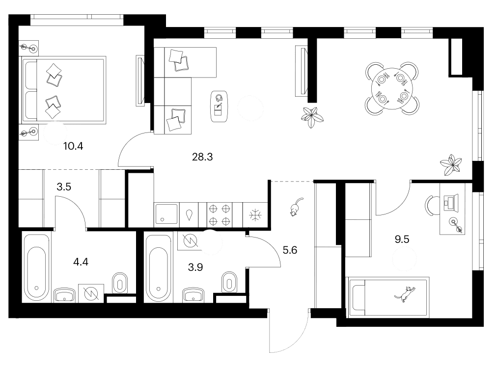 Планировка: 2-комнатная квартира 65,6 м² в ЖК «Зеленый парк»