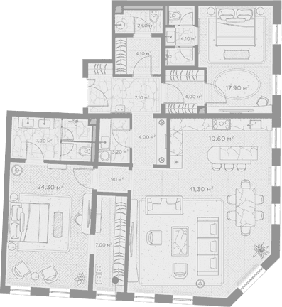 Планировка: 2-комнатная квартира 140 м² в ЖК «Николь»