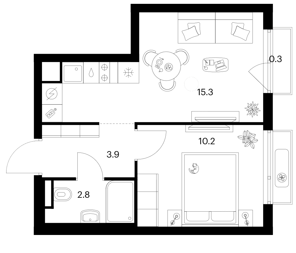 Планировка: 1-комнатная квартира 32,2 м² в ЖК «Зеленый парк»