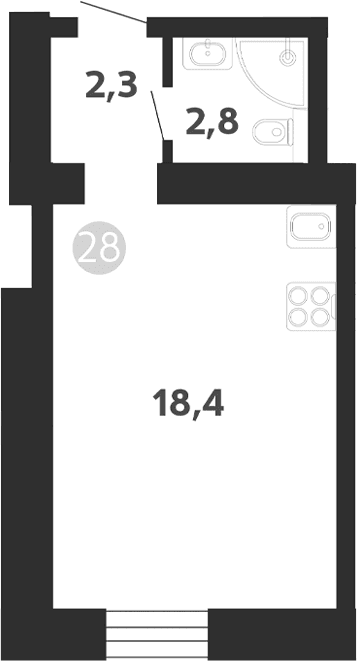 Планировка: Студия 23,5 м² в ЖК «Седова, 99»