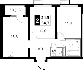 Планировка: 2-комнатная квартира 53,2 м² в ЖК «1-й Донской»