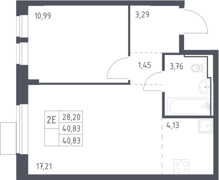 Планировка: Евродвушка 40,8 м² в ЖК «Молжаниново»