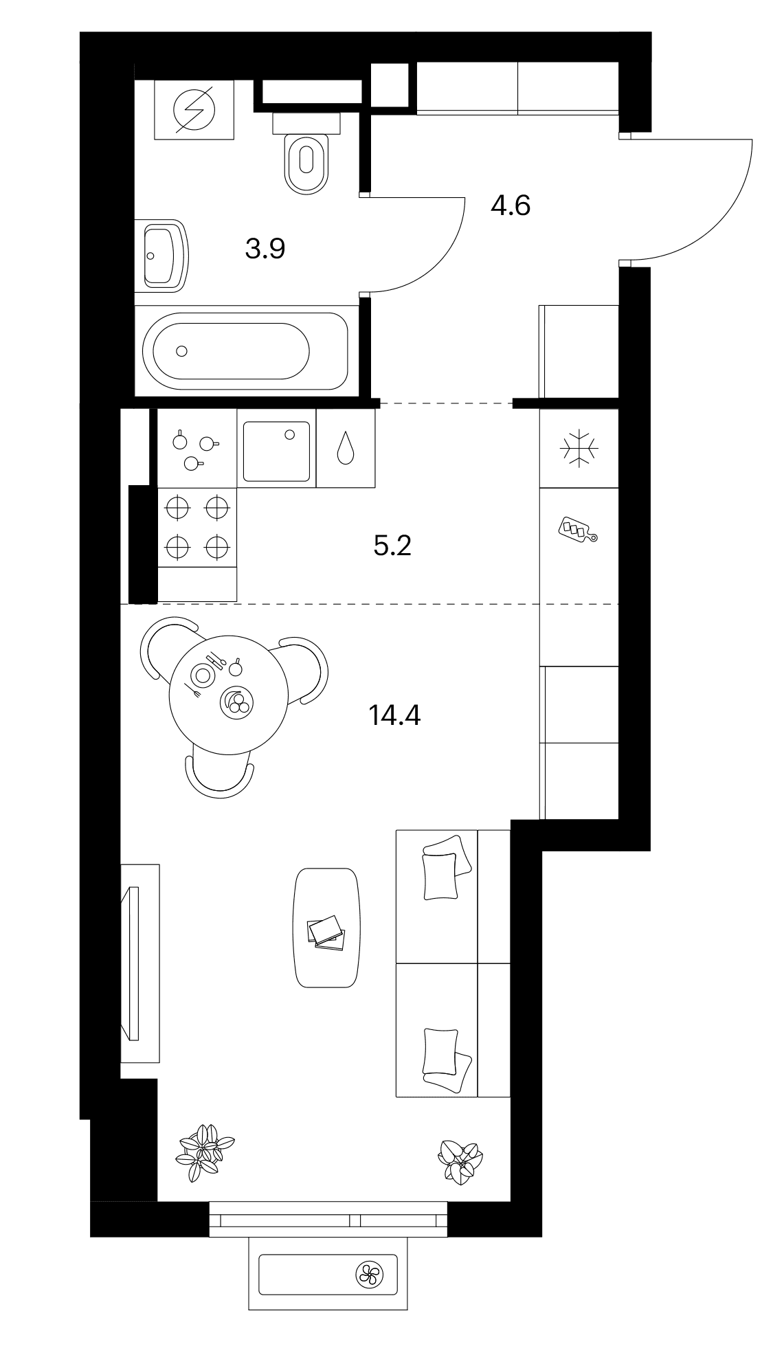 Планировка: Студия 28,1 м² в ЖК «Белая Дача парк»