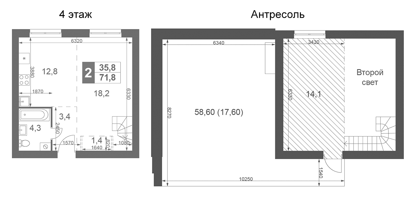 Планировка: Евродвушка 54,2 м² в ЖК «Дубровицы Клаб»