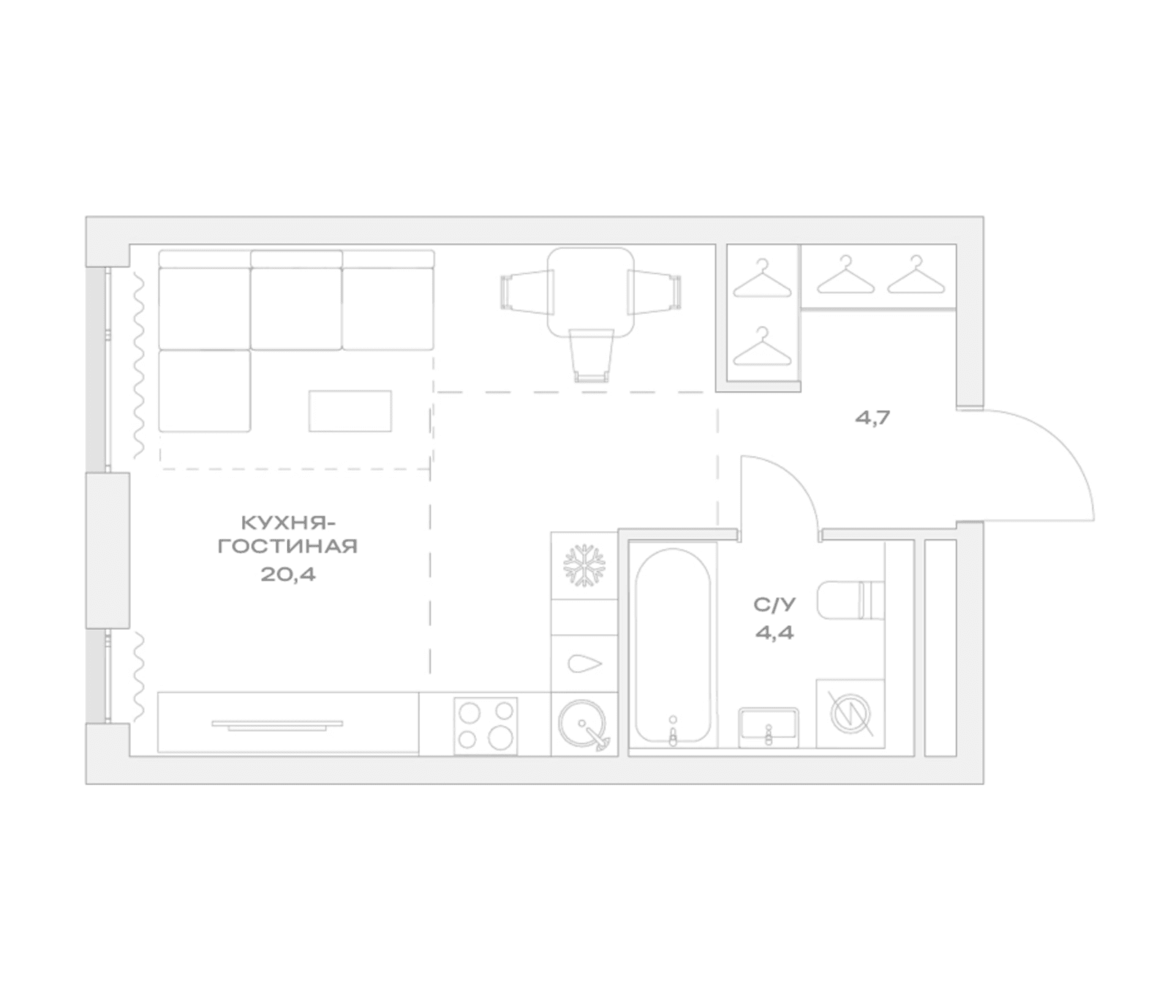 Планировка: Студия 29,5 м² в ЖК «Детали»