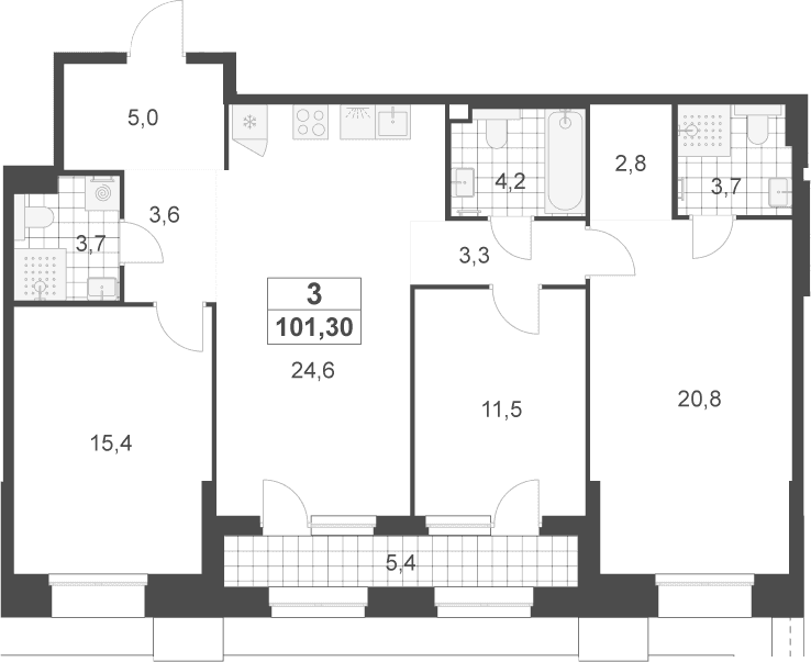 Планировка: Квартира евро-4 98,6 м² в ЖК «Деснаречье»