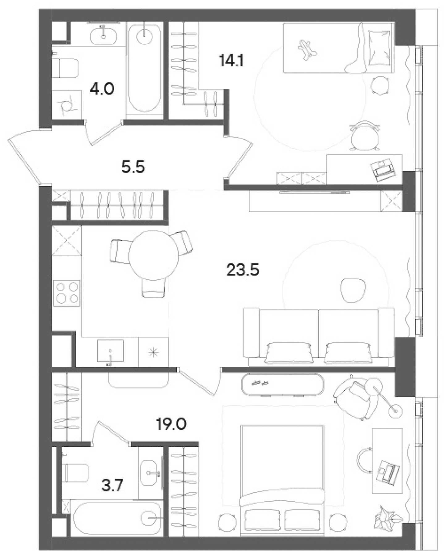 Планировка: Евротрёшка 70,6 м² в ЖК «СТОУН Грэйн»
