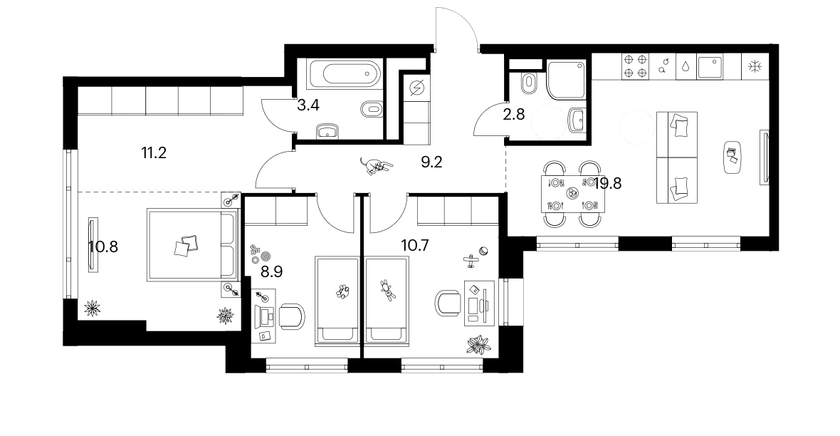 3-комнатная квартира