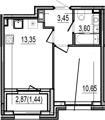 Планировка: 1-комнатная квартира 31,1 м² в ЖК «Оптимист»
