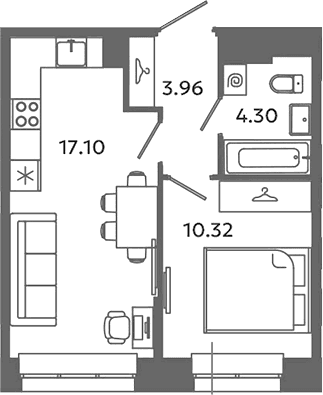 Планировка: Евродвушка 35,7 м² в ЖК «Загляденье»