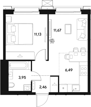 Планировка: Евродвушка 35,7 м² в ЖК «ЭВО»
