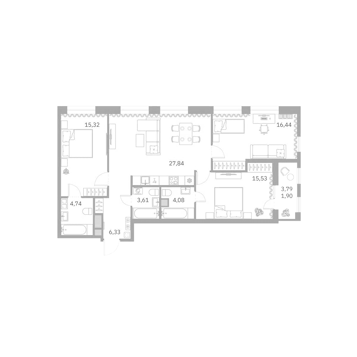 Планировка: Квартира евро-4 94,6 м² в ЖК «Talento»