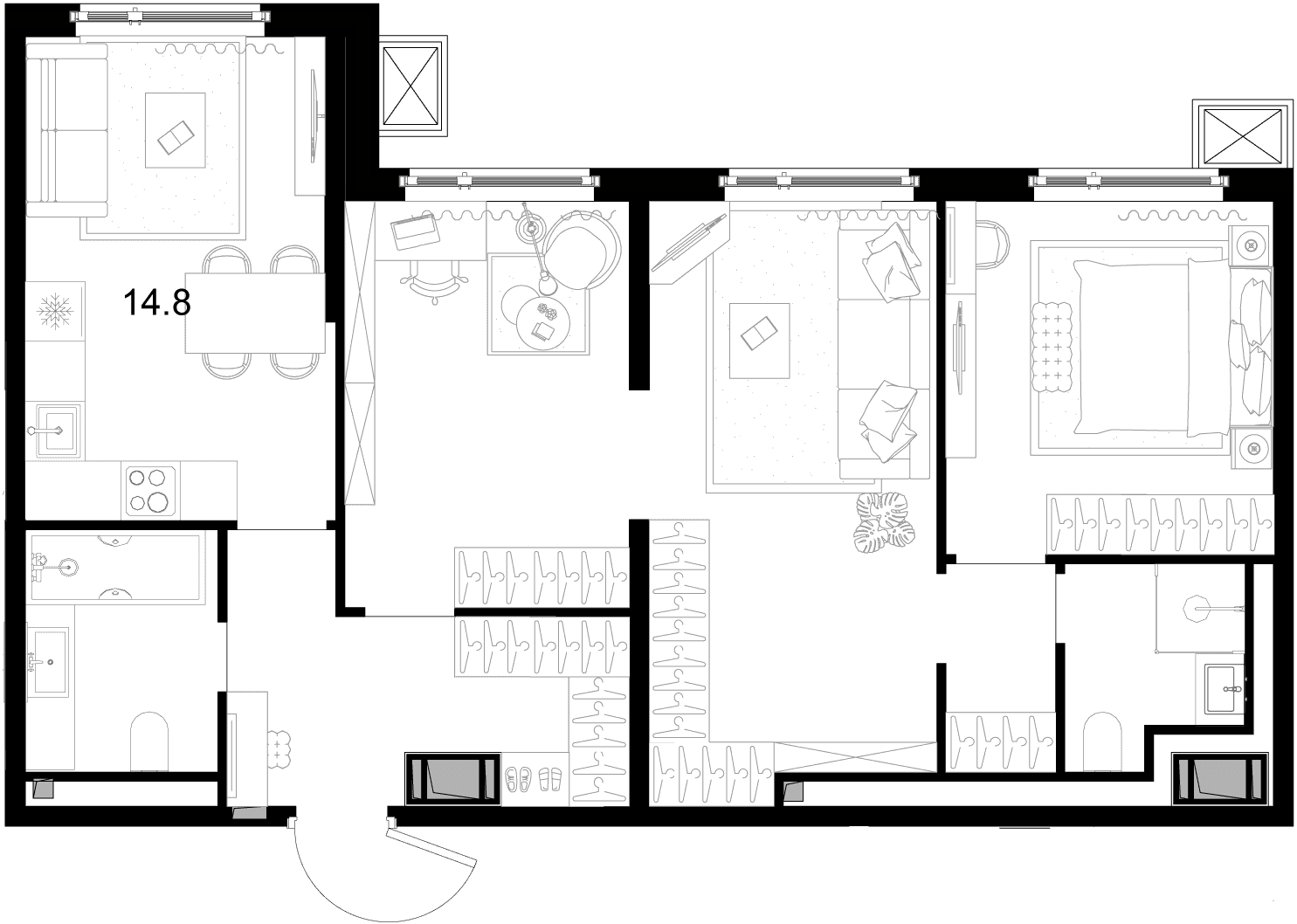 Планировка: Квартира 73,3 м² в ЖК «Дом МАЛЕВИЧ»