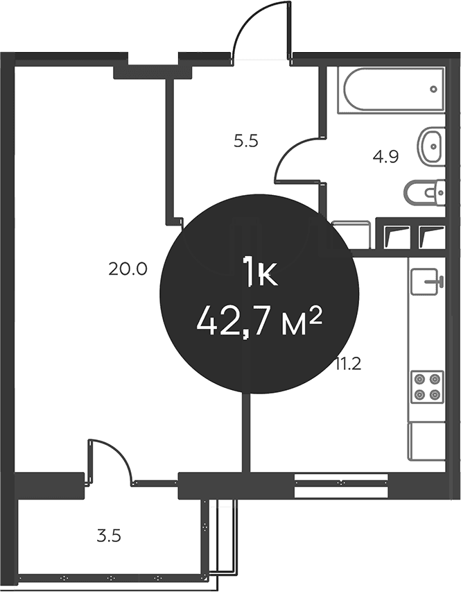 Планировка: 1-комнатная квартира 41,6 м² в ЖК «Павлово 3»