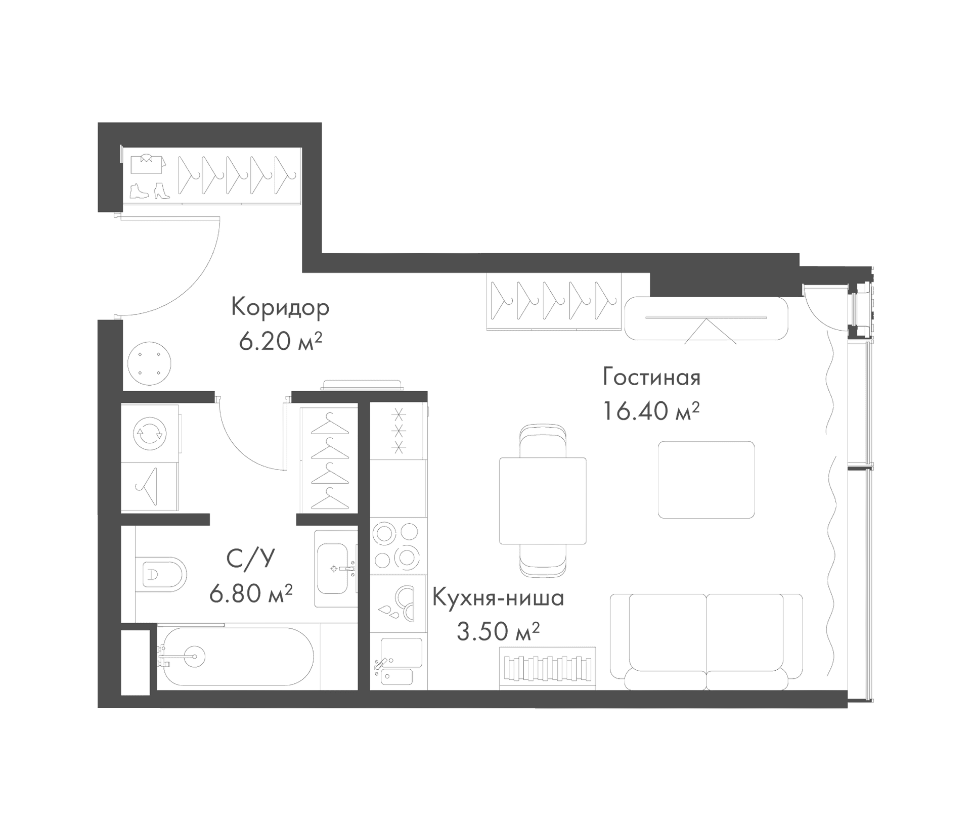 Планировка: Студия 32,9 м² в ЖК «Слава»