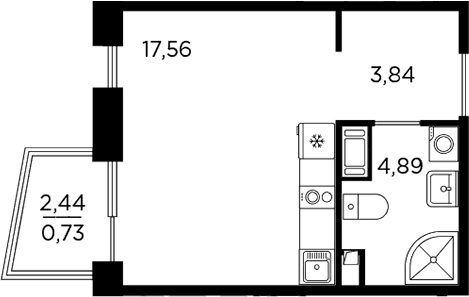 Планировка: Студия 26,3 м² в ЖК «Респект»