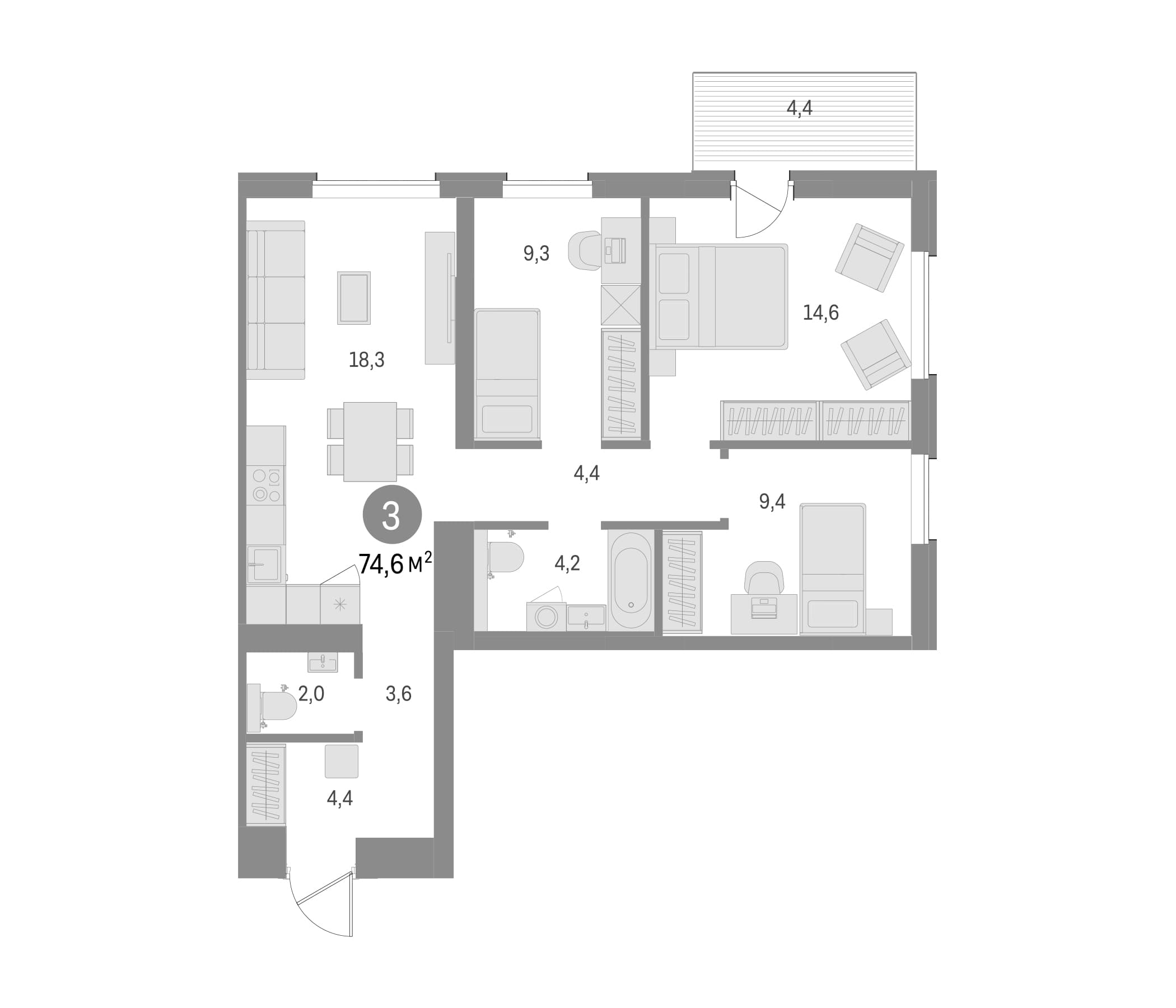 3-комнатная квартира