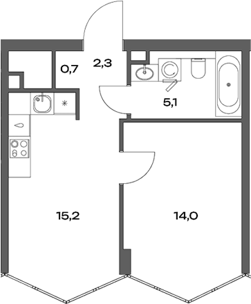 Планировка: Евродвушка 37,3 м² в ЖК «Акценты»