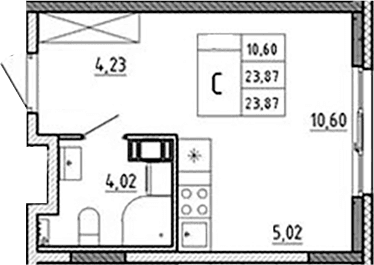 Планировка: Студия 23,9 м² в ЖК «Аннино Сити»