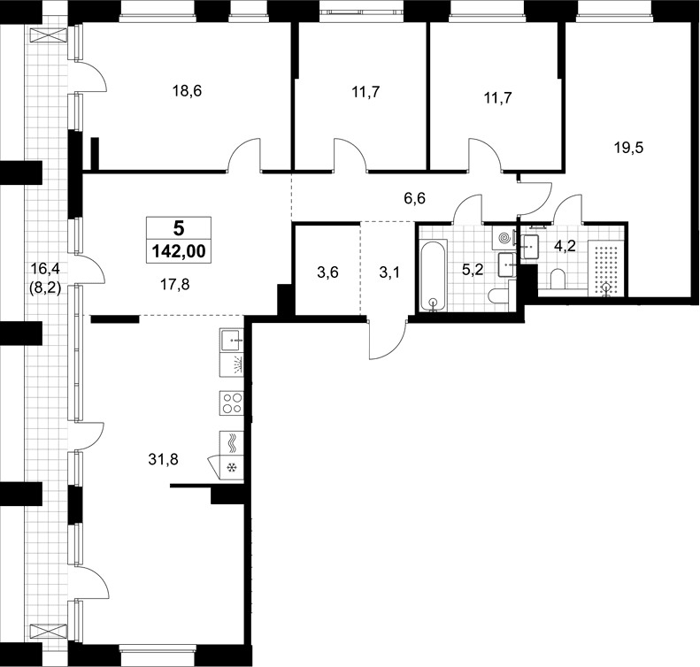 Планировка: Квартира евро-5 133,8 м² в ЖК «Хольм»