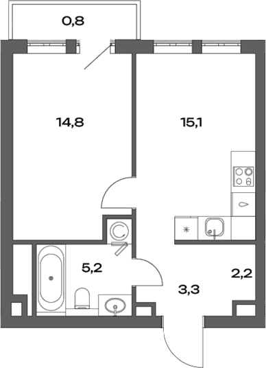 Планировка: Евродвушка 40,7 м² в ЖК «Акценты»