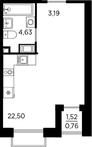 Планировка: Студия 30,3 м² в ЖК «Респект»