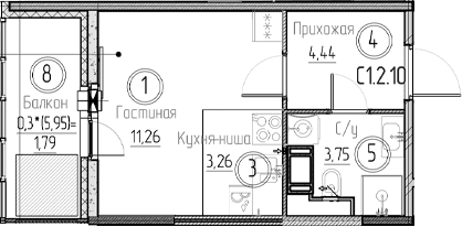 Планировка: Студия 22,7 м² в ЖК «Аквилон Верба»