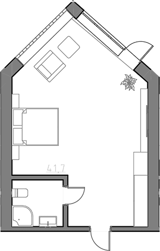 Планировка: Студия 40 м² в ЖК «Сосновый бор»