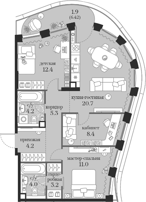 3-комнатная квартира