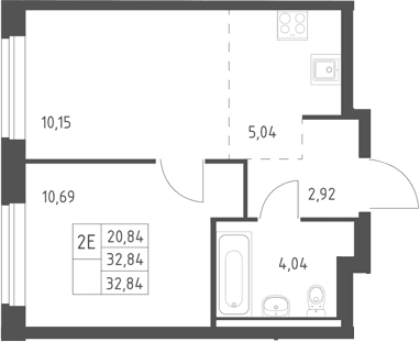 Планировка: Евродвушка 32,8 м² в ЖК «Горки Парк»