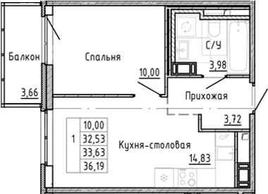 Планировка: 1-комнатная квартира 30 м² в ЖК «ОКЛА»