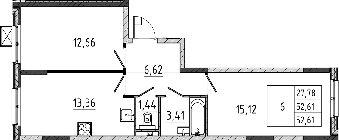 Планировка: 2-комнатная квартира 52,6 м² в ЖК «Поварово-Молодежный-2»