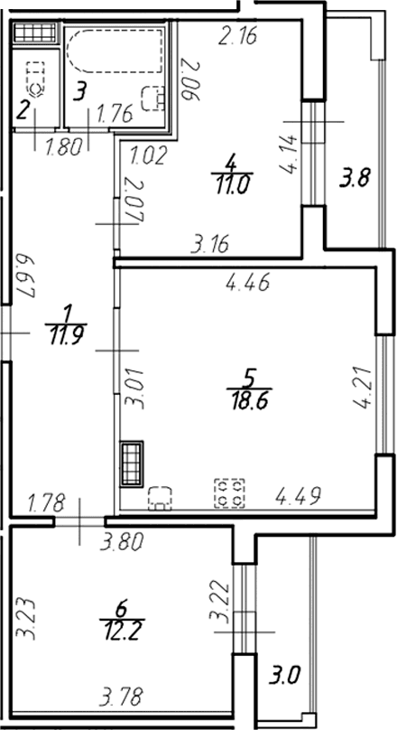 Планировка: 2-комнатная квартира 58 м² в ЖК «Ингрия Лэнд»