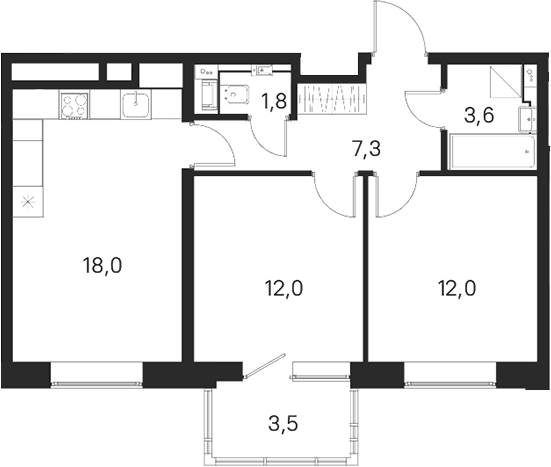 Планировка: 2-комнатная квартира 54,7 м² в ЖК «М36»