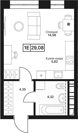 Планировка: Студия 29,1 м² в ЖК «Пушкино Град»
