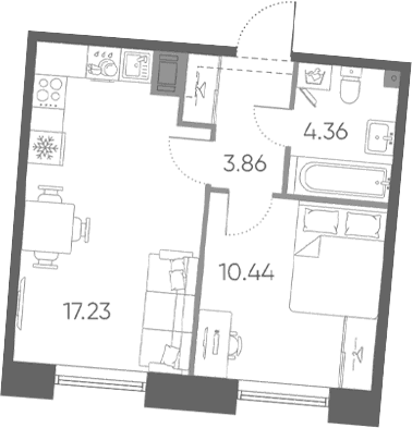 Планировка: Евродвушка 35,9 м² в ЖК «Бульвар Грина»